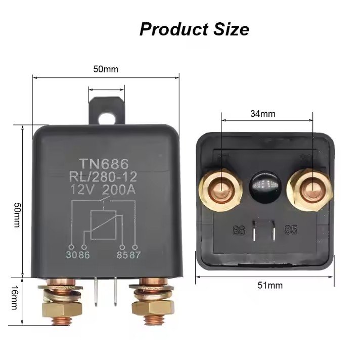 Car Relay High Current 12V/24V 200A 2.4W Continuous Type Automotive Relay for Car Truck Motor Automotive