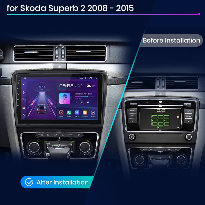 Junsun V1 EU Stock Wireless CarPlay Android Auto Navigation for Skoda Superb 2 2008-2015 Car Autoradio Multimedia Video