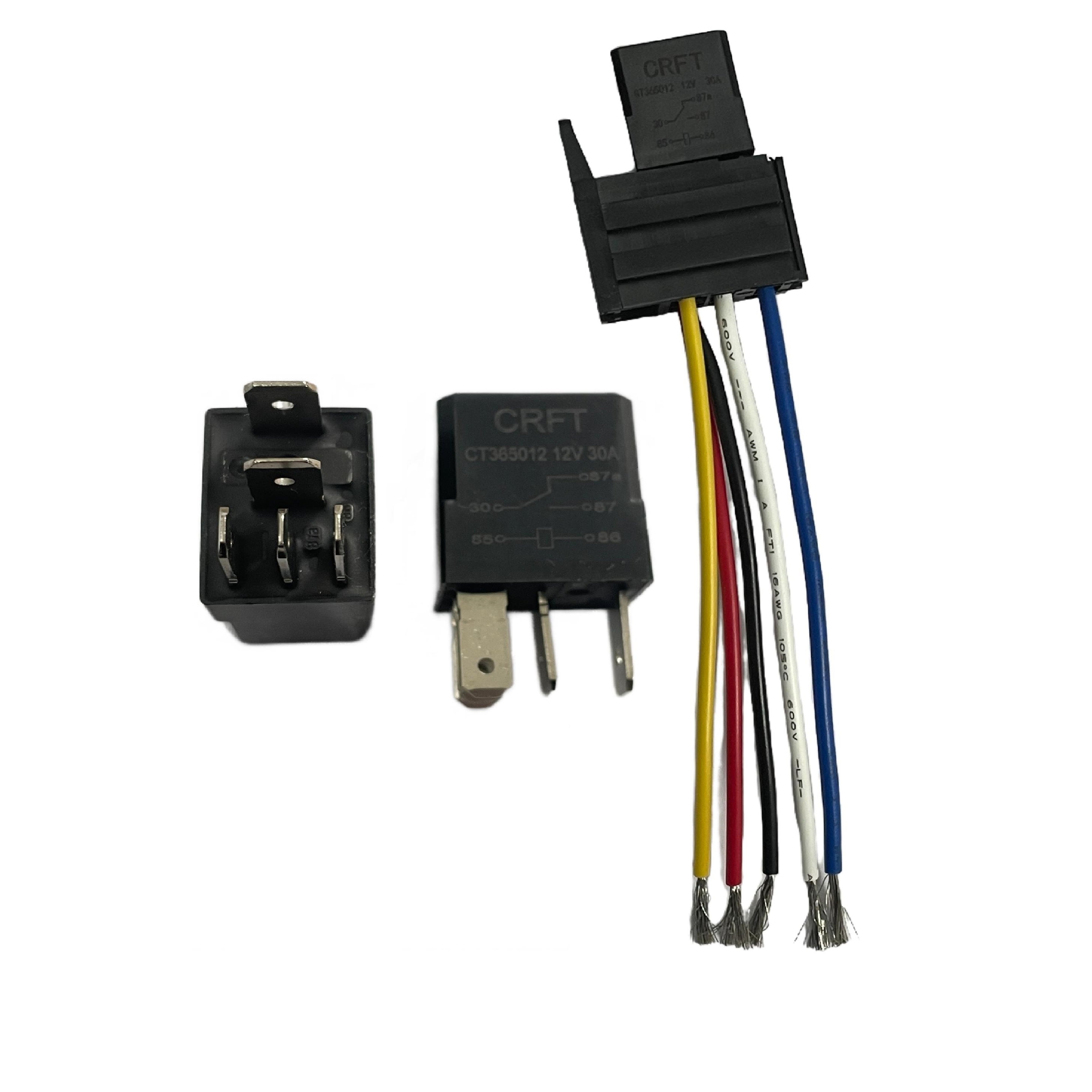 CRFT CT365 Automotive Car Relay 5pin 12V 30A With 5 Wires Auto Relay Socket