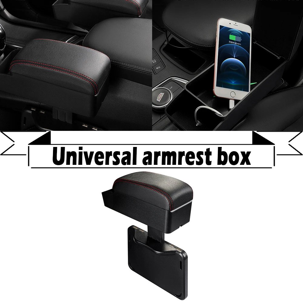 Universal Car Armrest Box with Wireless Car Charger Adjustable Height Center Console Armrest Extender Support Elbow Rest Pad