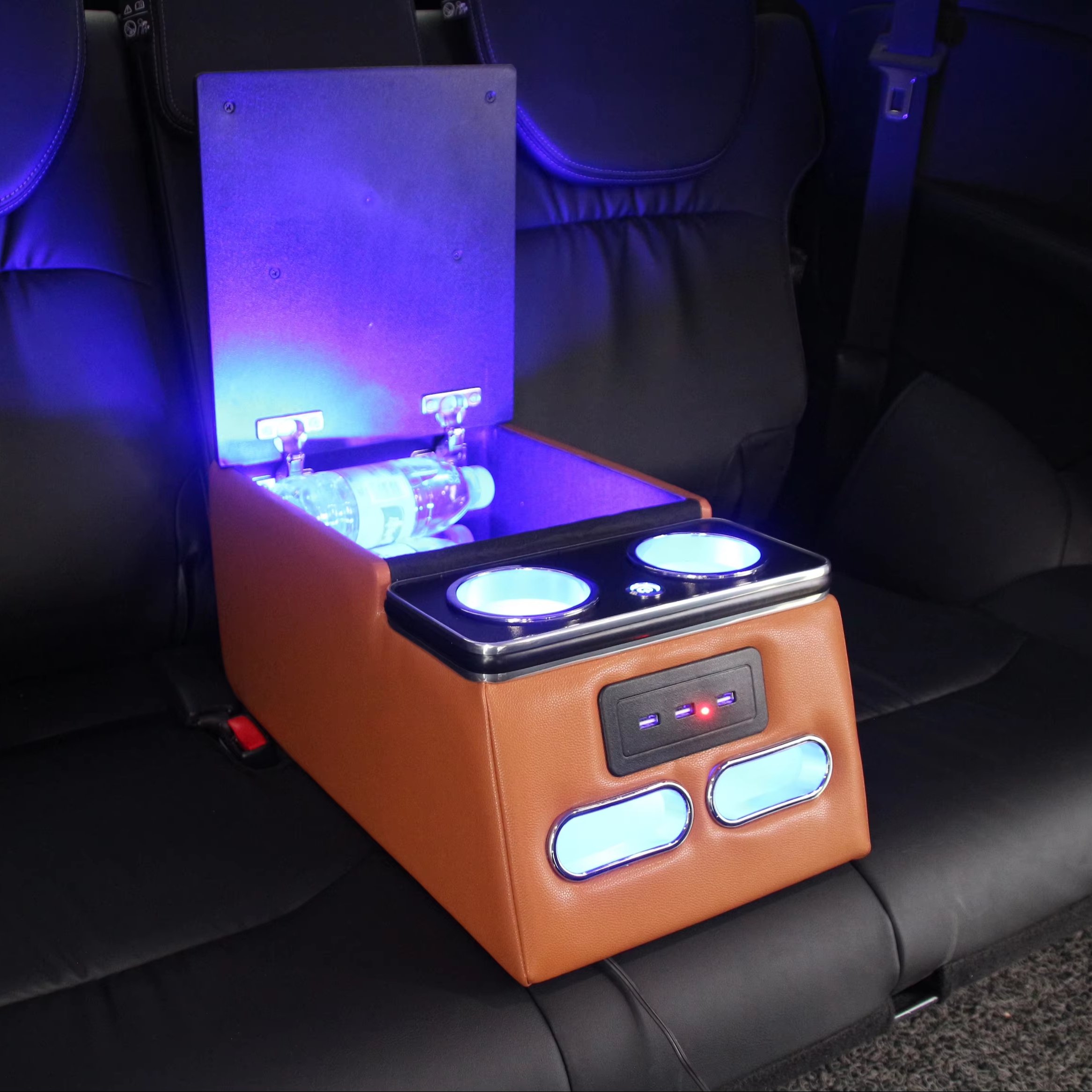 LC200 Triton Universal Multifunctional Car Rear Seat Armrest Storage Box with Atmosphere Light Customizable Cup Holder