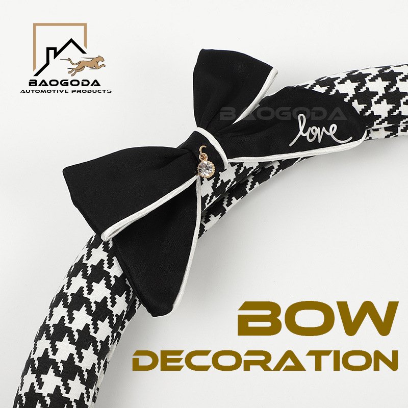 BGD TRADING FACTORY Car Thousand Bird Check Bowknot Steering Wheel Cover Car Insurance Belt Shoulder Protector Auto Accessories