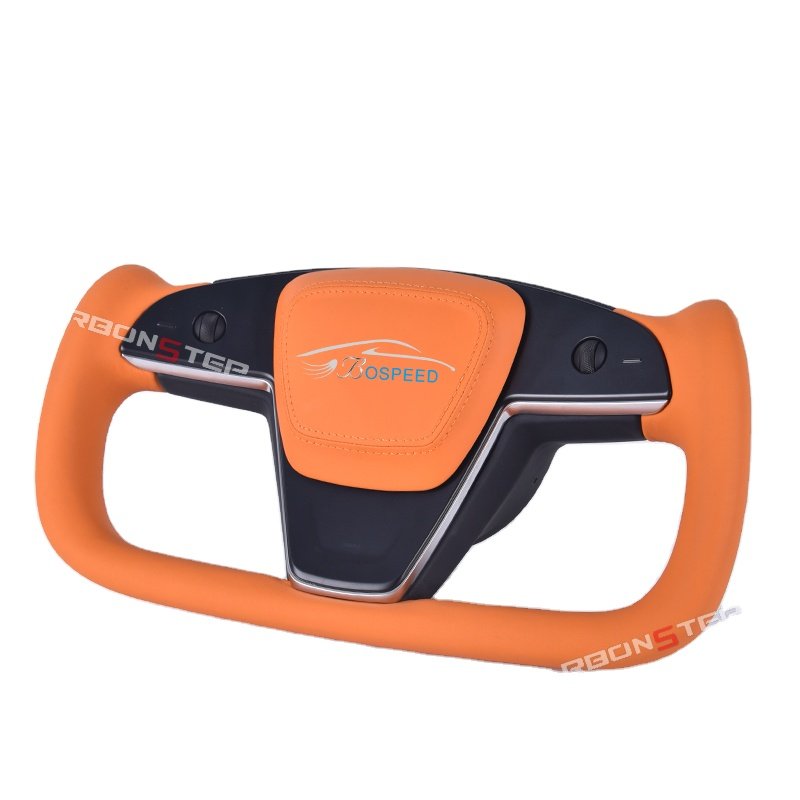 Yoke Plaid Orange Leather Car Steering Wheel For Tesla Model S X 3 Y