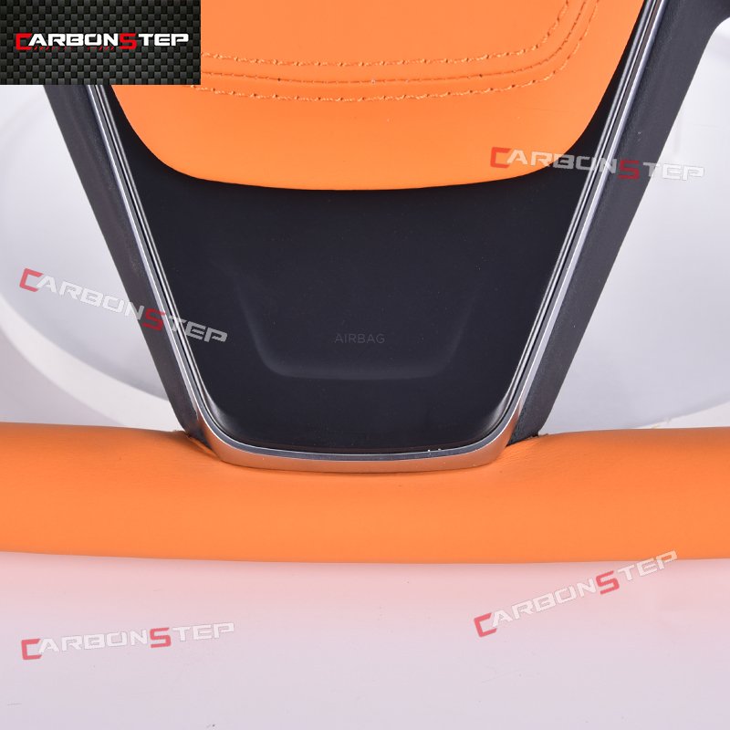 Yoke Plaid Orange Leather Car Steering Wheel For Tesla Model S X 3 Y
