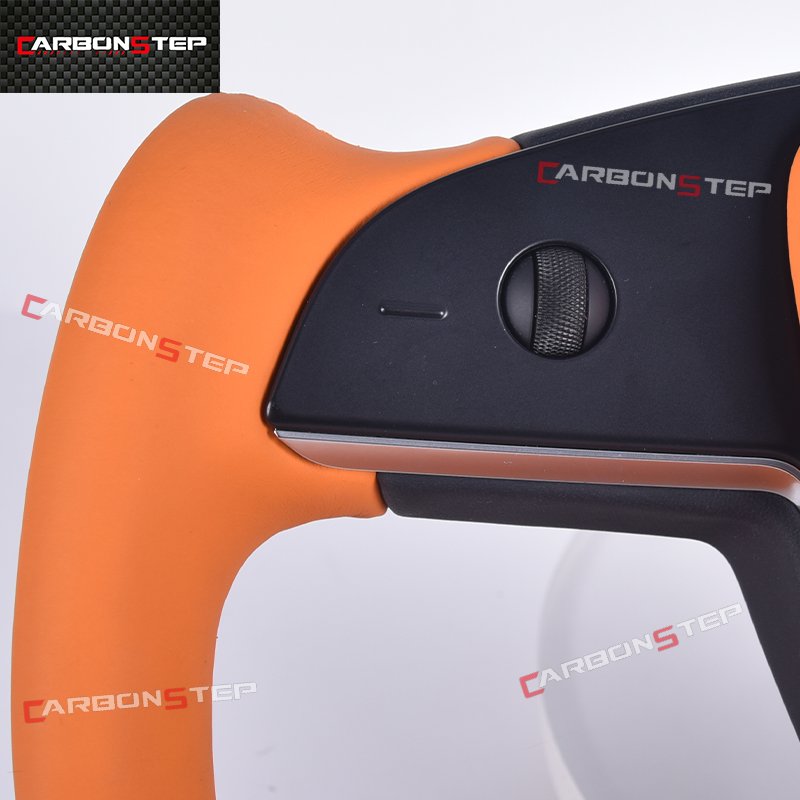 Yoke Plaid Orange Leather Car Steering Wheel For Tesla Model S X 3 Y