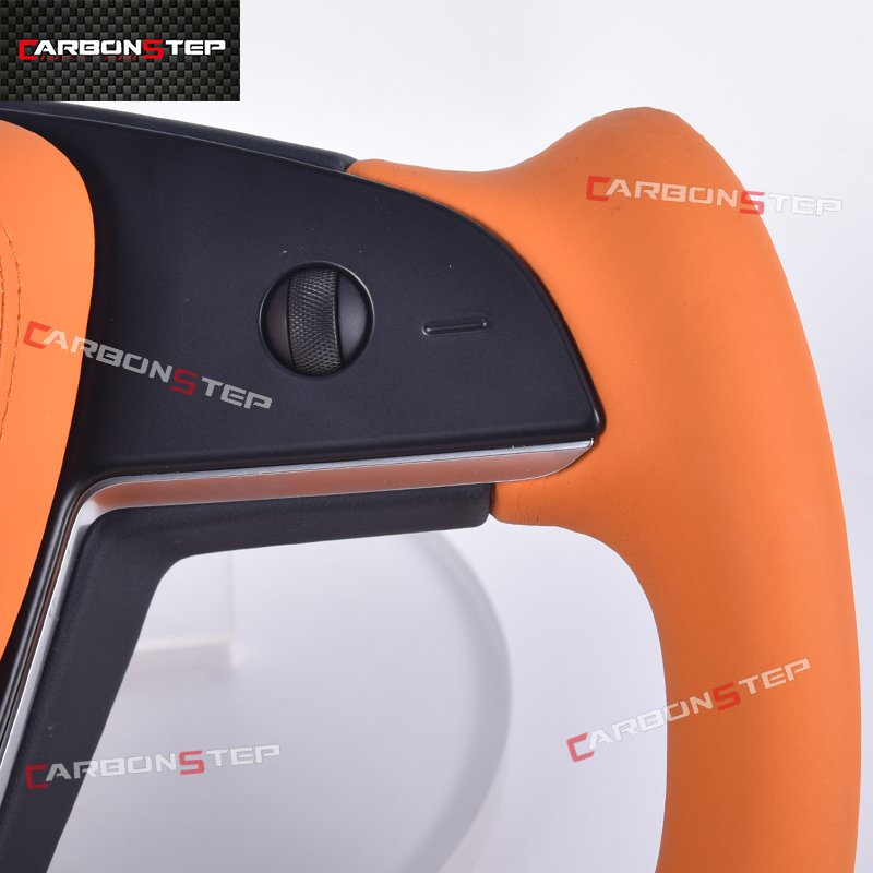 Yoke Plaid Orange Leather Car Steering Wheel For Tesla Model S X 3 Y