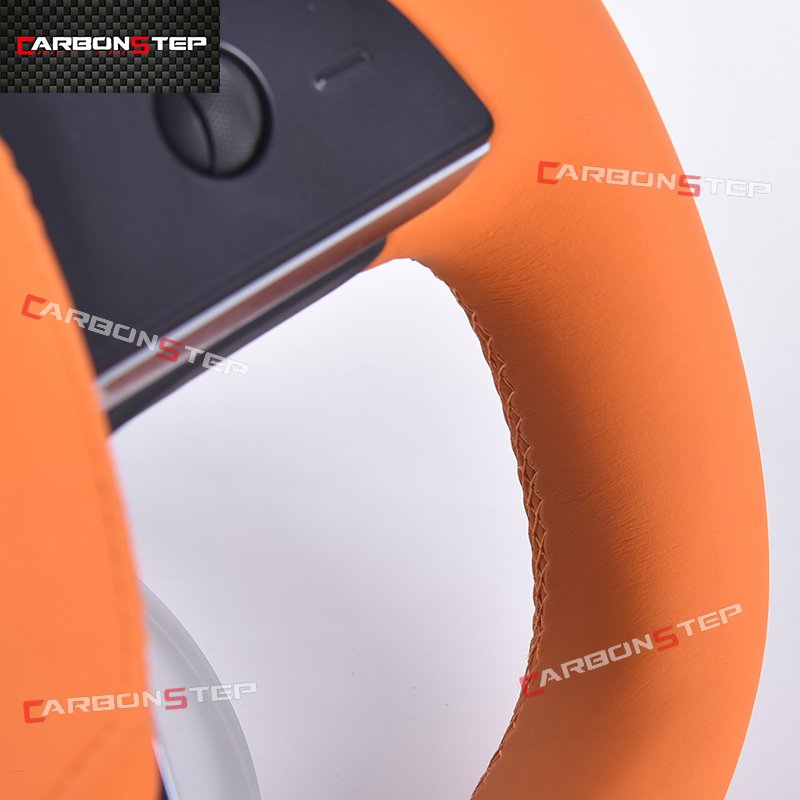 Yoke Plaid Orange Leather Car Steering Wheel For Tesla Model S X 3 Y