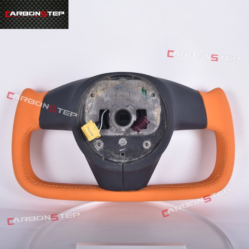 Yoke Plaid Orange Leather Car Steering Wheel For Tesla Model S X 3 Y