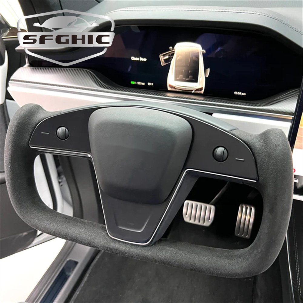 Customized Carbon Fiber Steering Wheel Car Accessories For Tesla Model Y 3 S X 2021-2024 Alcantara Leather Yoke Steering Wheel