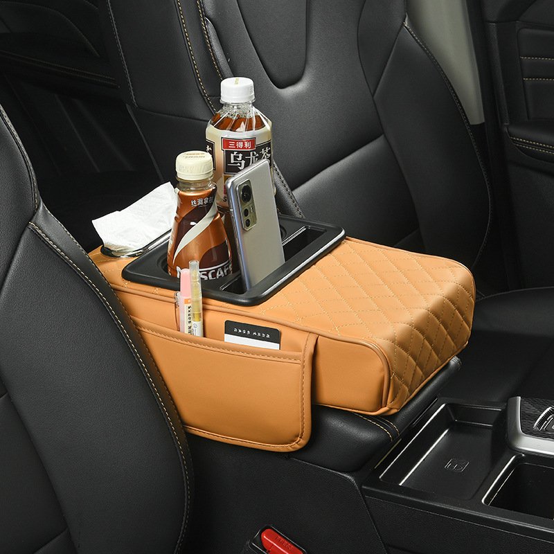 Marcan Cushion Protector Car Center Console Tissue Storage Box Phone Mount Card Purse Organizer Cup Holder Leather Armrest Box