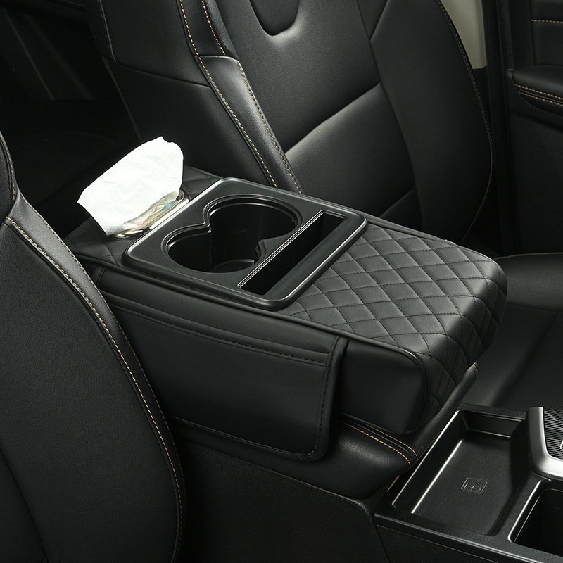 Marcan Cushion Protector Car Center Console Tissue Storage Box Phone Mount Card Purse Organizer Cup Holder Leather Armrest Box