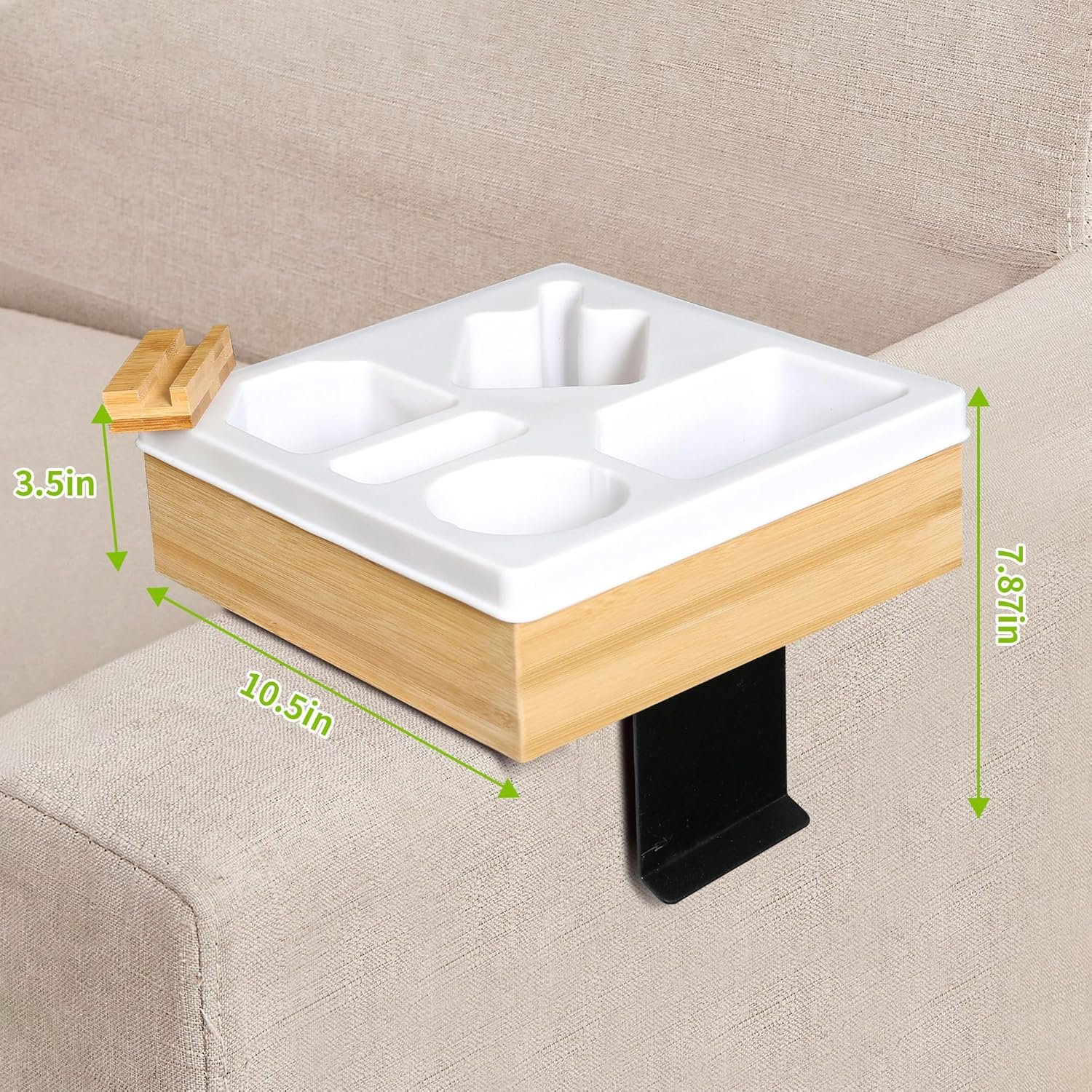 Bamboo Sofa Arm Tray Table Clip Octagon for Narrow Sofa with Phone Holder