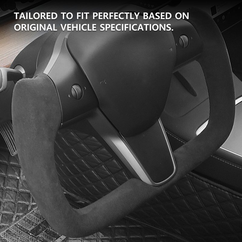 Car Steering Wheel for Tesla Model 3 Y 2019-2023 Leather Steering Wheel Carbon Fiber Patch