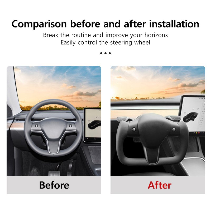 Car Steering Wheel for Tesla Model 3 Y 2019-2023 Leather Steering Wheel Carbon Fiber Patch