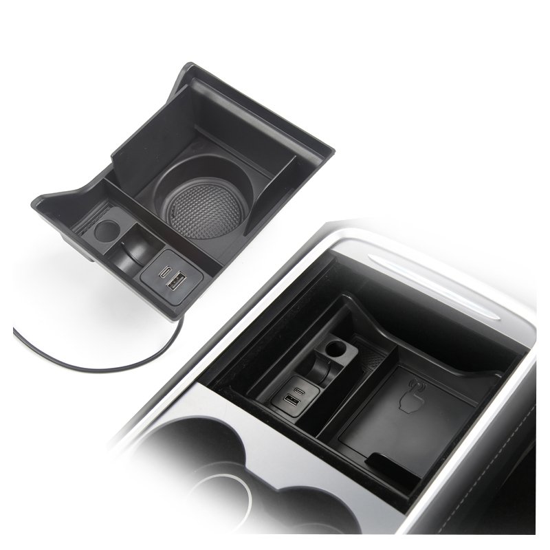 Central Armrest Storage Box CUP Holder for Tesla Model 3 Y 2022 Car Accessories Center Console Organizer Containers USB PD Ports