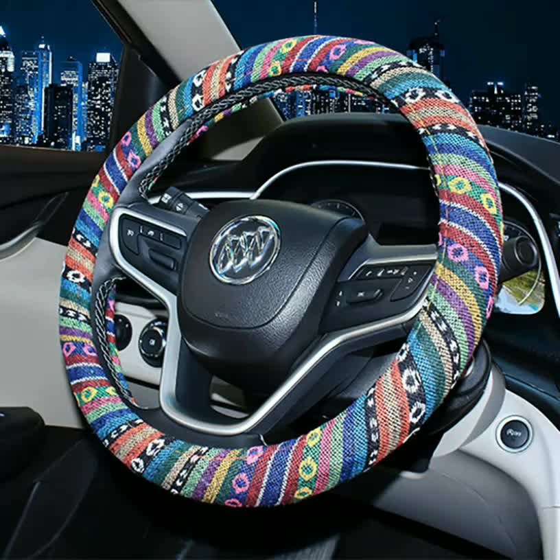 Steering wheel cover New national style old coarse linen/Fur/Velvet car steering wheel cover