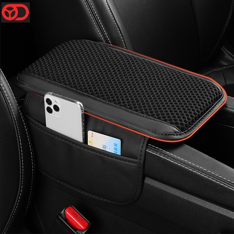 PU Leather Armrest Cushion Breathable Memory Cotton Mat Car Phone Holder Car Storage Bag for Car Accessories