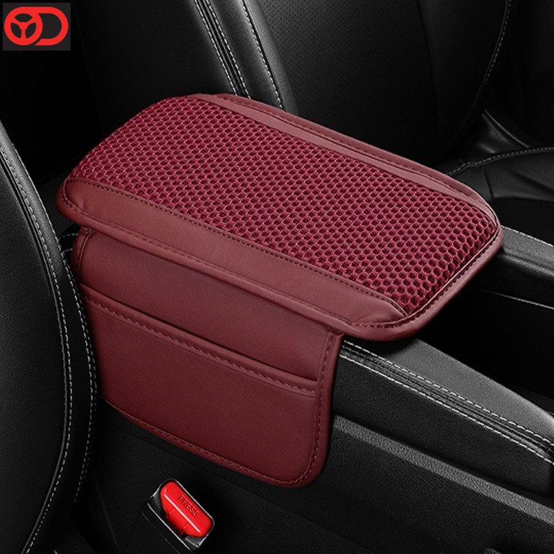 PU Leather Armrest Cushion Breathable Memory Cotton Mat Car Phone Holder Car Storage Bag for Car Accessories