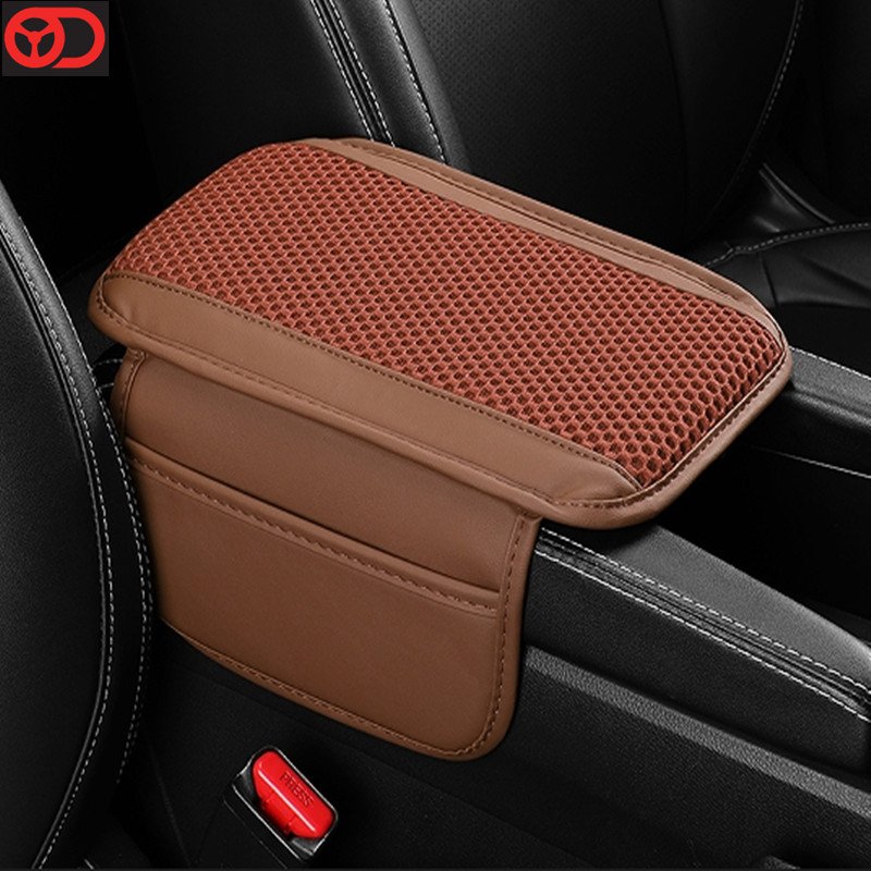PU Leather Armrest Cushion Breathable Memory Cotton Mat Car Phone Holder Car Storage Bag for Car Accessories