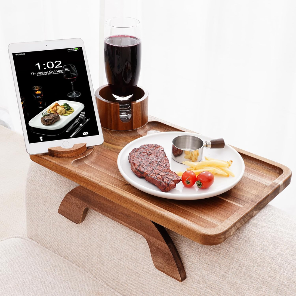 Factory Wholesale Acacia Wood Sofa Arm Clip on Tray Table Nice Price Sofa Armrest Tray From Vietnam