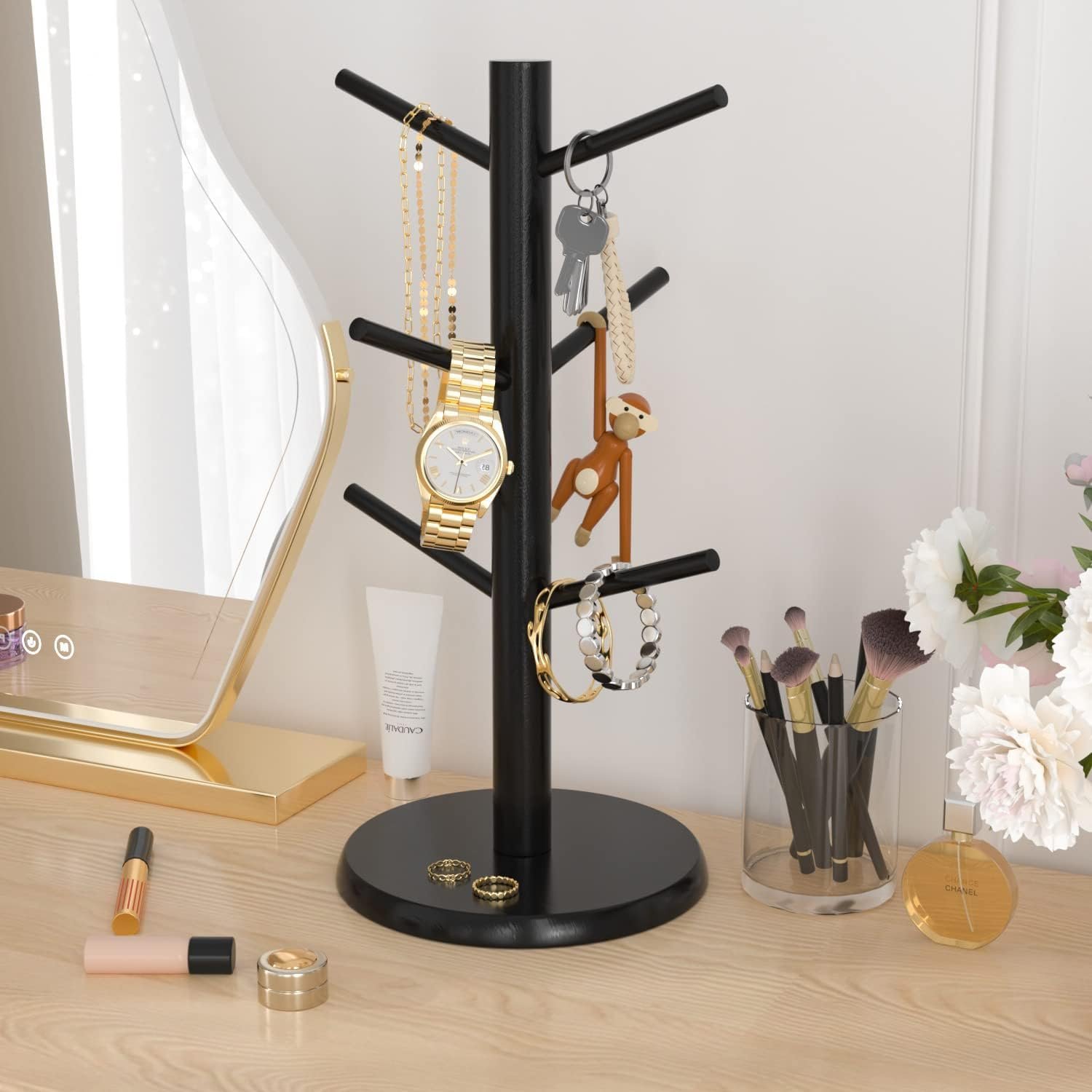 Bamboo Cup Holder There Are 8 Hooks Cup Holder Organizer Made of High Quality Pure Natural Bamboo, Durable, Not Easy to Deform