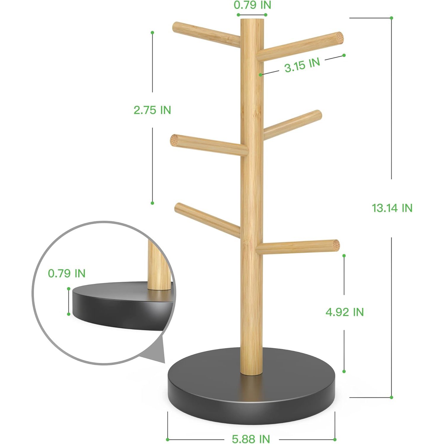 Bamboo Cup Holder There Are 8 Hooks Cup Holder Organizer Made of High Quality Pure Natural Bamboo, Durable, Not Easy to Deform