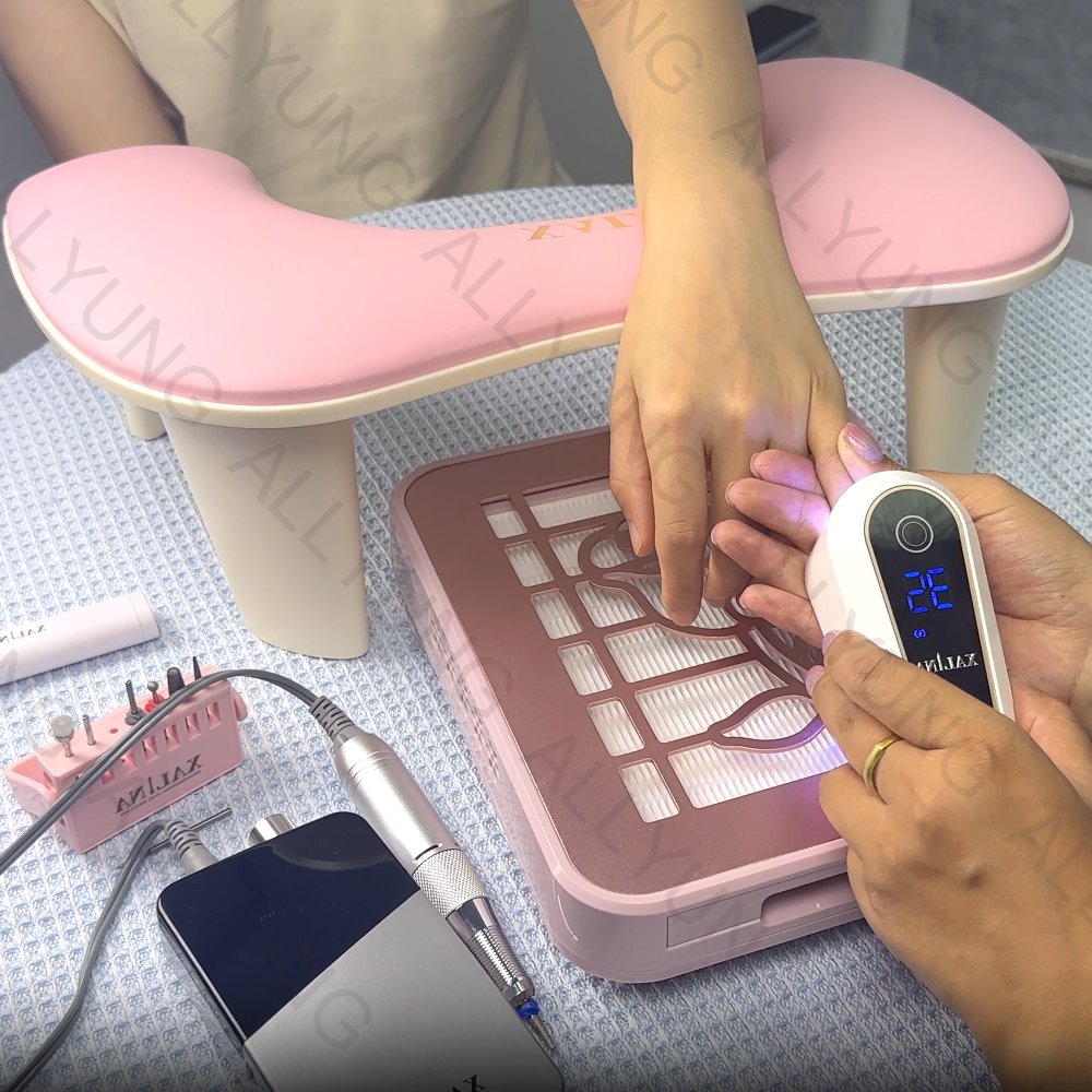 Professional Custom U-Shape PU Leather Hand Rest Arm Pillow Double Side Pink Universal Nail Manicure Table ABS Nail Salon