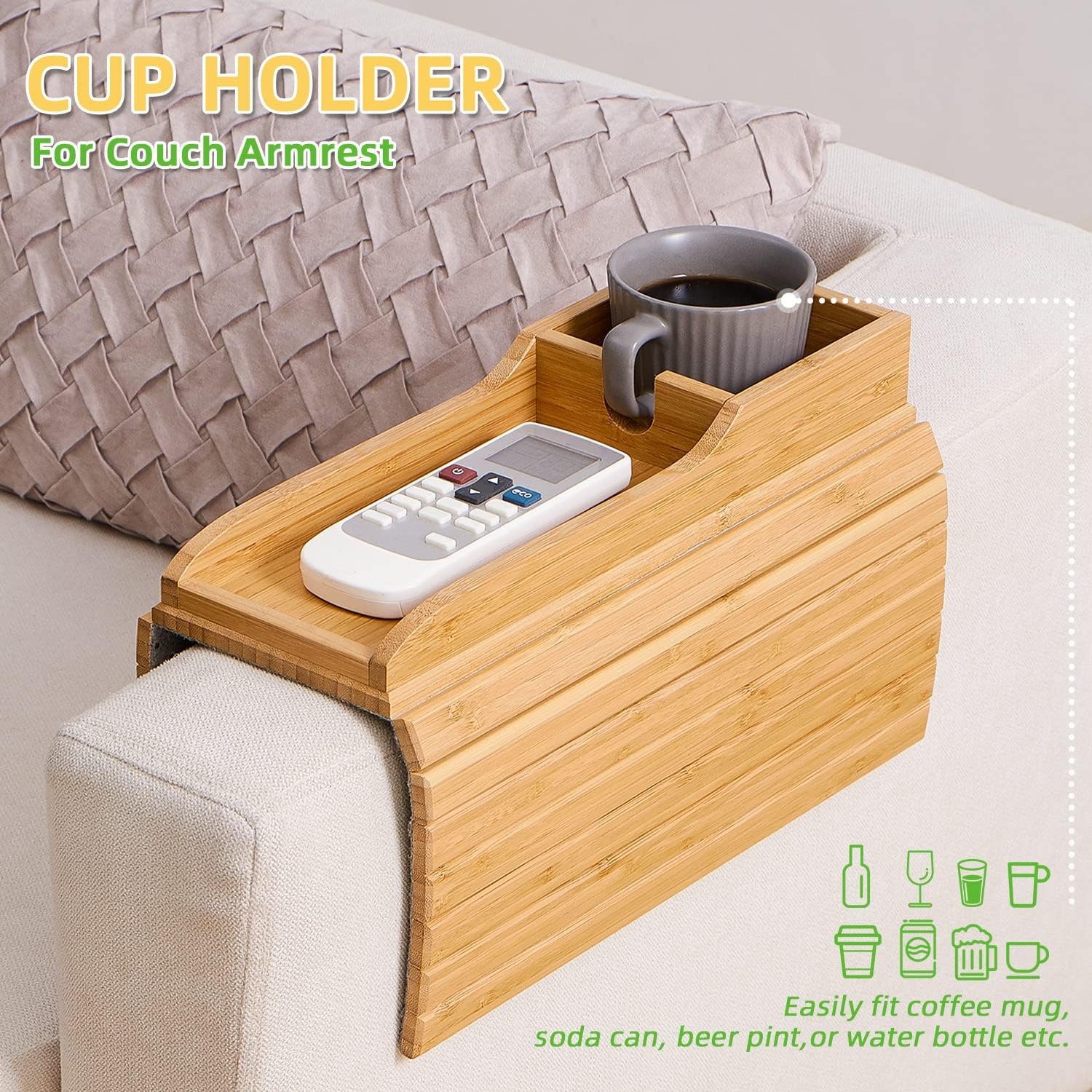 Portable Living Room Sofa Armrest Bamboo Folding Table Wooden Breakfast Fruit Tray