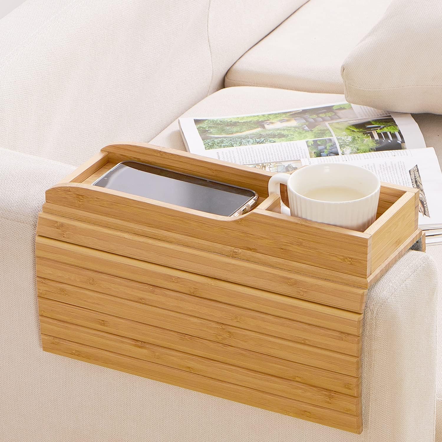 Portable Living Room Sofa Armrest Bamboo Folding Table Wooden Breakfast Fruit Tray