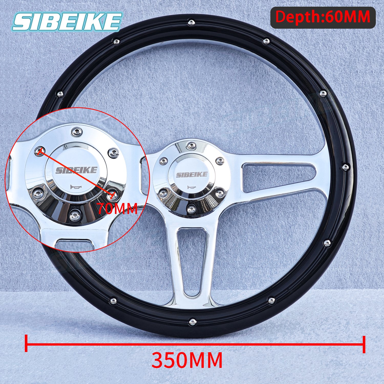 14inch Vintage Black White Riveted Wood Film Steering Wheel Deep Dish Universal Truck Sports Car Steering Wheel