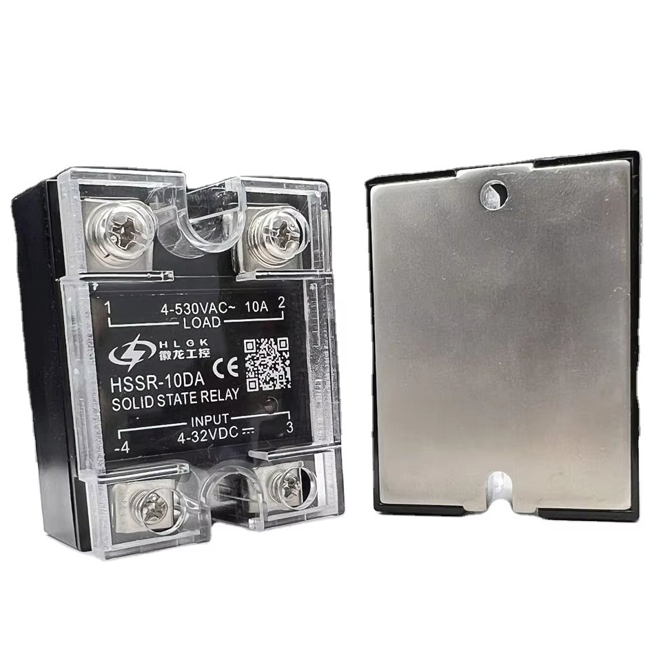 HLGK Single Phase DC Control AC Heat Sink 220V Relay to 3-32VDC SSR Relay-10DA 25DA 40DA 120DA Plastic Cover Solid State Relay