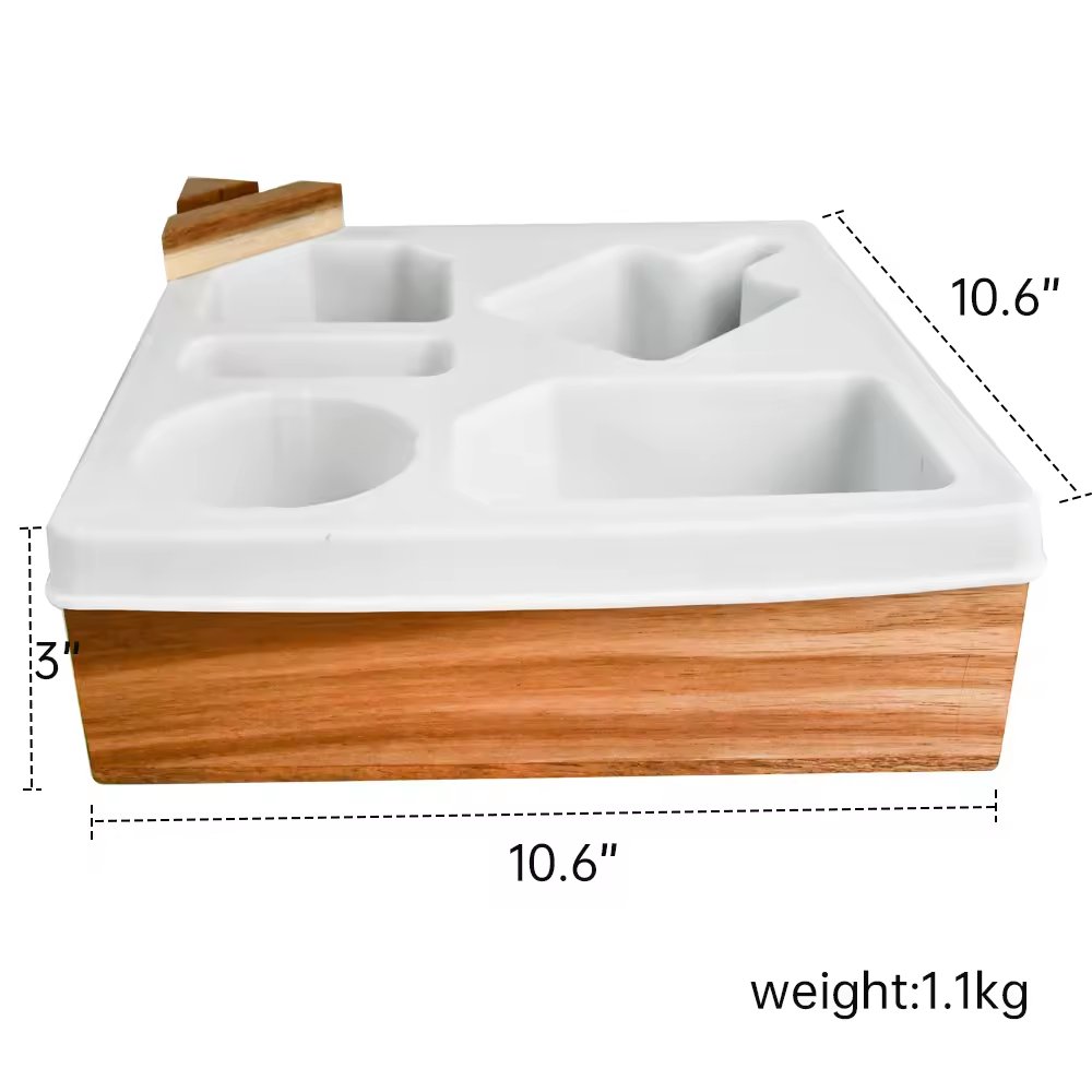 Bamboo Couch Cup Holder Console Bamboo Bed Tray Silicone Snack Organizer Tray with Bottle Opener Fish Dish Plate Type for Sofa