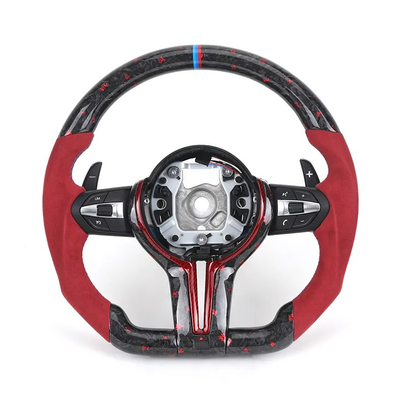 M Sport Red Color Half Alcantara Forged Carbon Steering Wheel for BMW 1 Series F40 E60 F10 M5 F11 F30 M4 F82 X3M F97 F90 F80