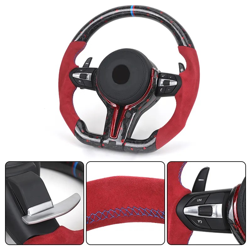 M Sport Red Color Half Alcantara Forged Carbon Steering Wheel for BMW 1 Series F40 E60 F10 M5 F11 F30 M4 F82 X3M F97 F90 F80