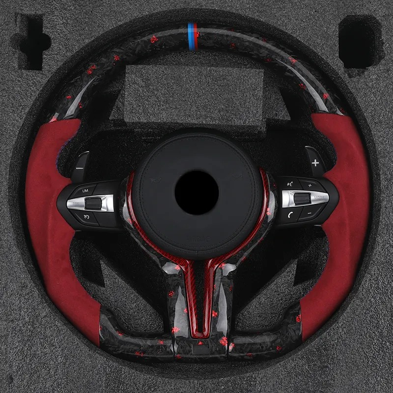 M Sport Red Color Half Alcantara Forged Carbon Steering Wheel for BMW 1 Series F40 E60 F10 M5 F11 F30 M4 F82 X3M F97 F90 F80