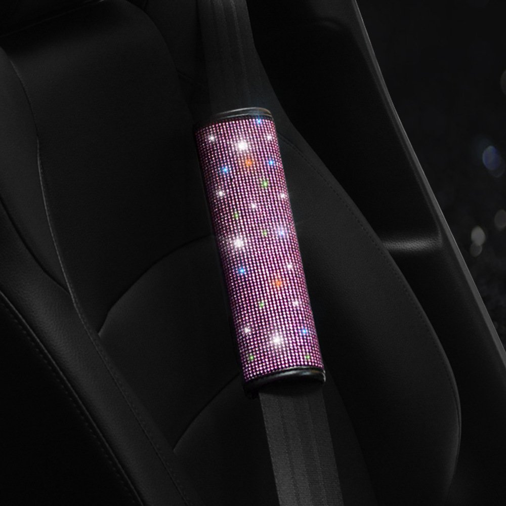 Luxury Detailing Decorative Girls Bling Pink Women Car Accessories Interior Decoration Steering Wheel Cover Set