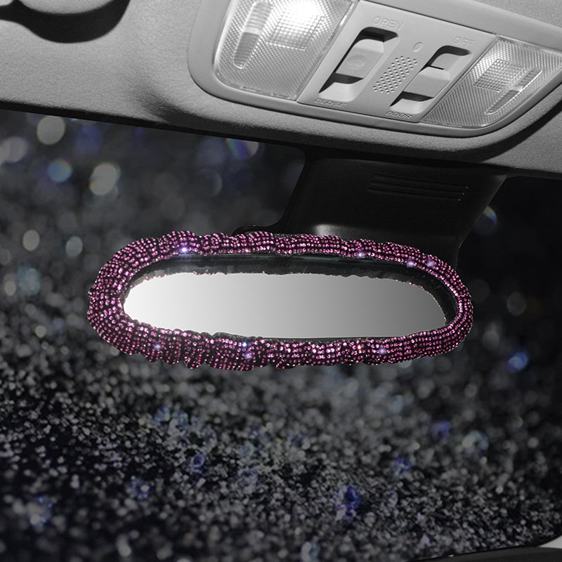 Luxury Detailing Decorative Girls Bling Pink Women Car Accessories Interior Decoration Steering Wheel Cover Set