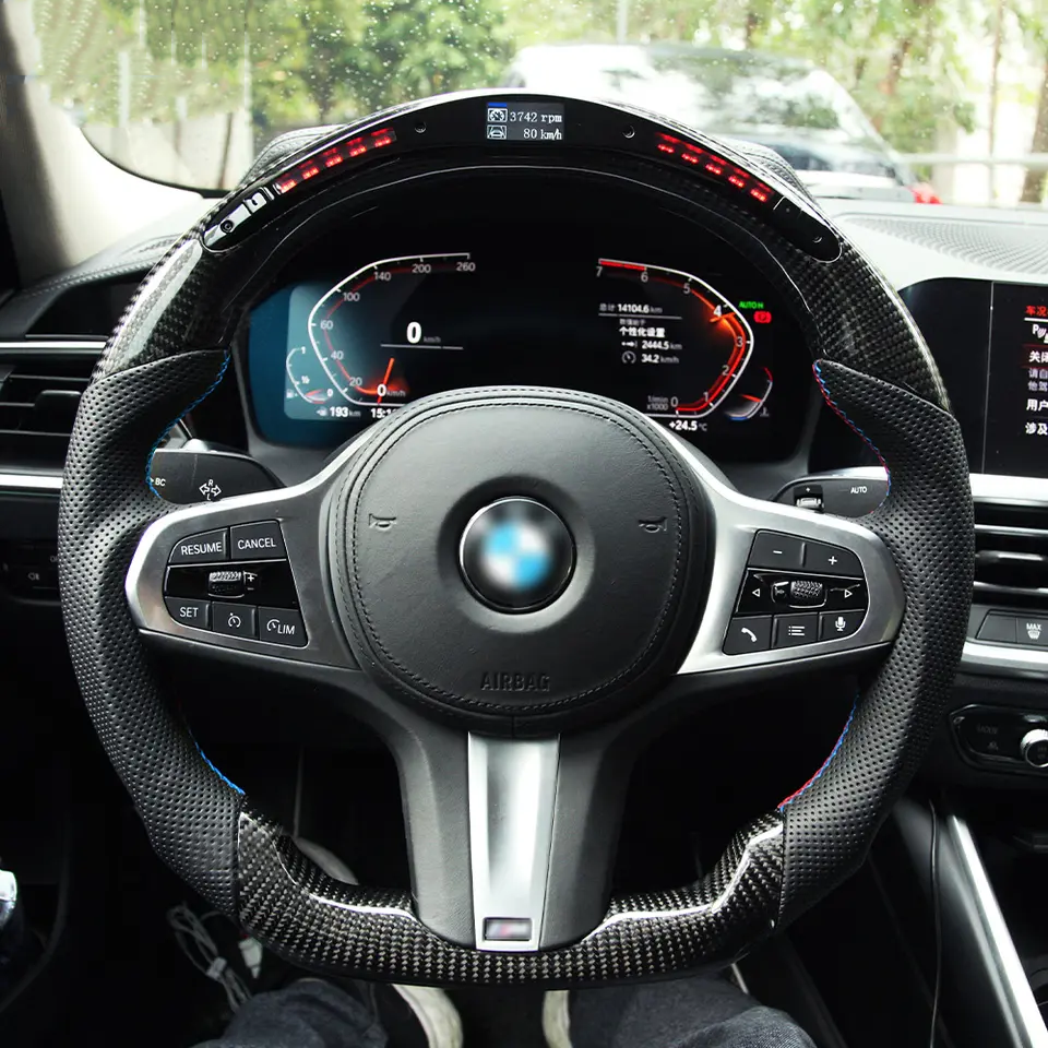 Fit for BMW G20 G22 G26 G30 G60 G80 G82 F90 G90 F97 F98 F95 F96 X3M X4M X5M X6M M3/5 3/5 Series LED Carbon fiber steering wheel