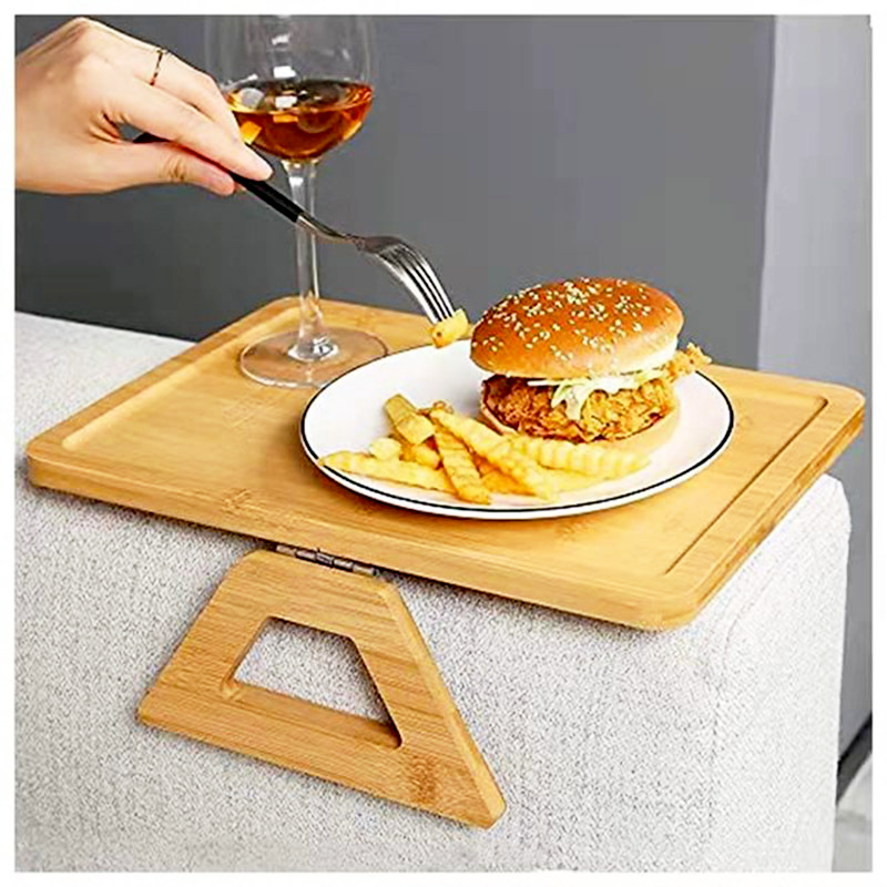 High Quality Small Space Simply Anti-Slip Bamboo Sofa Couch Armrest Cheap Arm Clip Rest Tray Side Table for Coffee