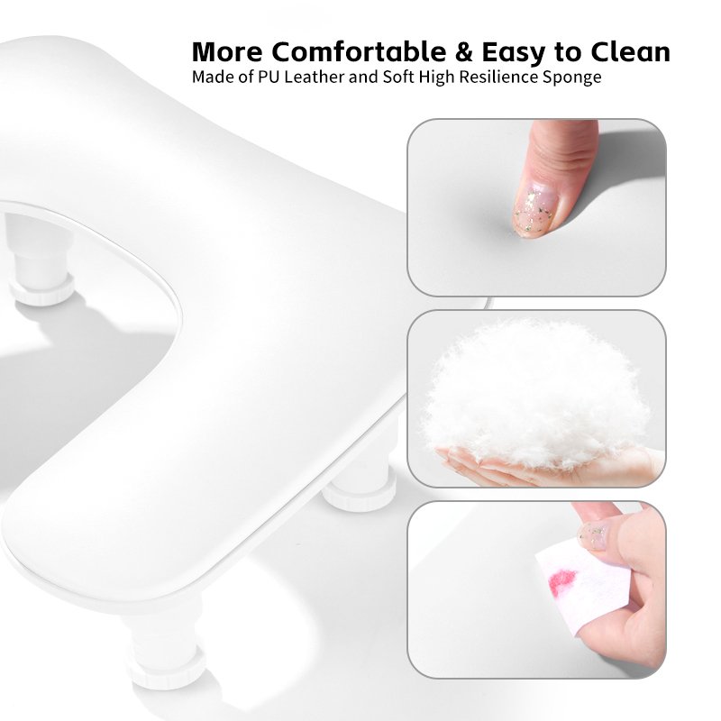 U-Shaped White Nail Armrest Comfortable Manicure Hand Rest Pillow Cushion Height Adjustable Quick Installation Box Included