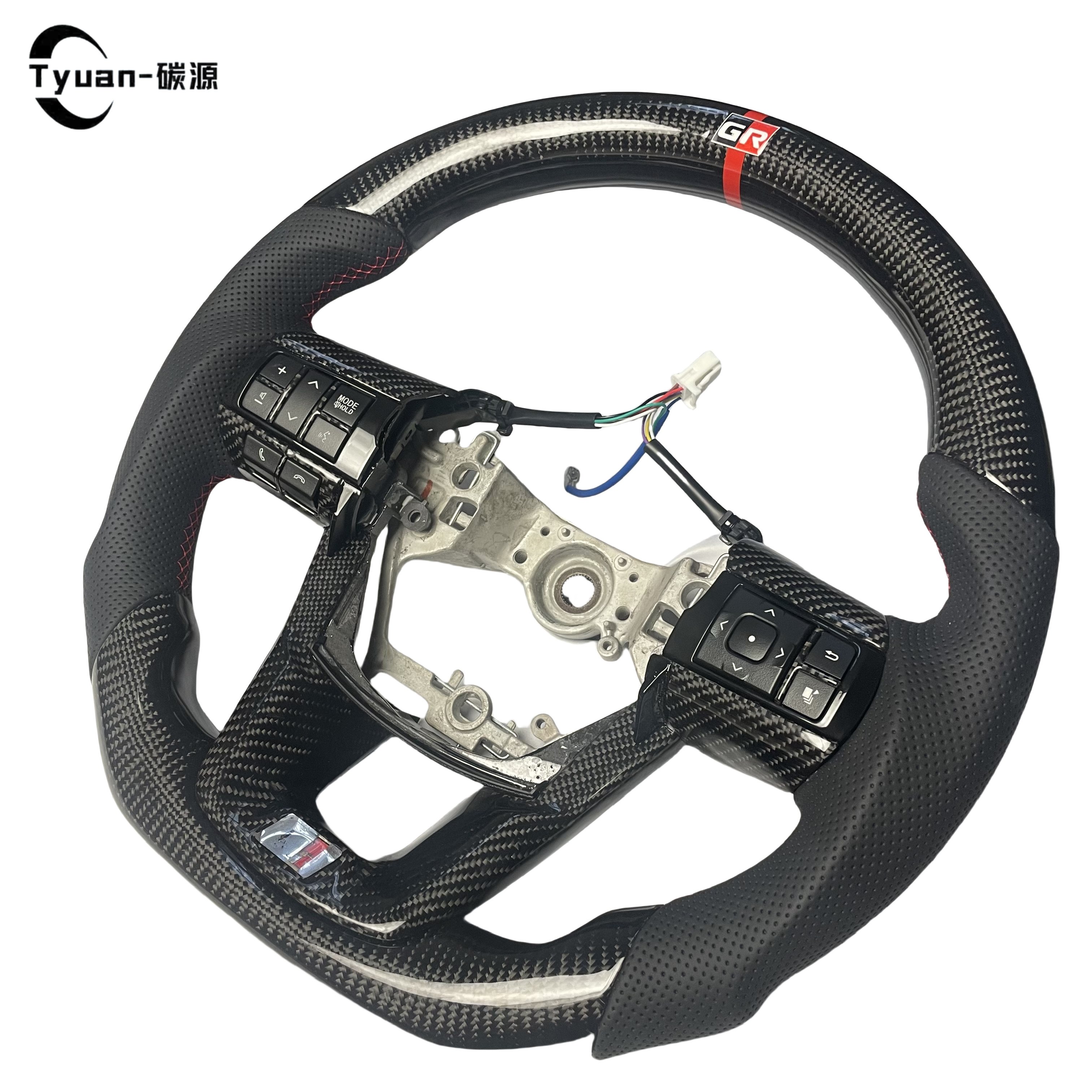 GR Sports Racing Custom D-Shape Steering Wheel Made from Real Carbon Fiber For Toyota Hilux Revo Fortuner 2011-2018 Innova Cars