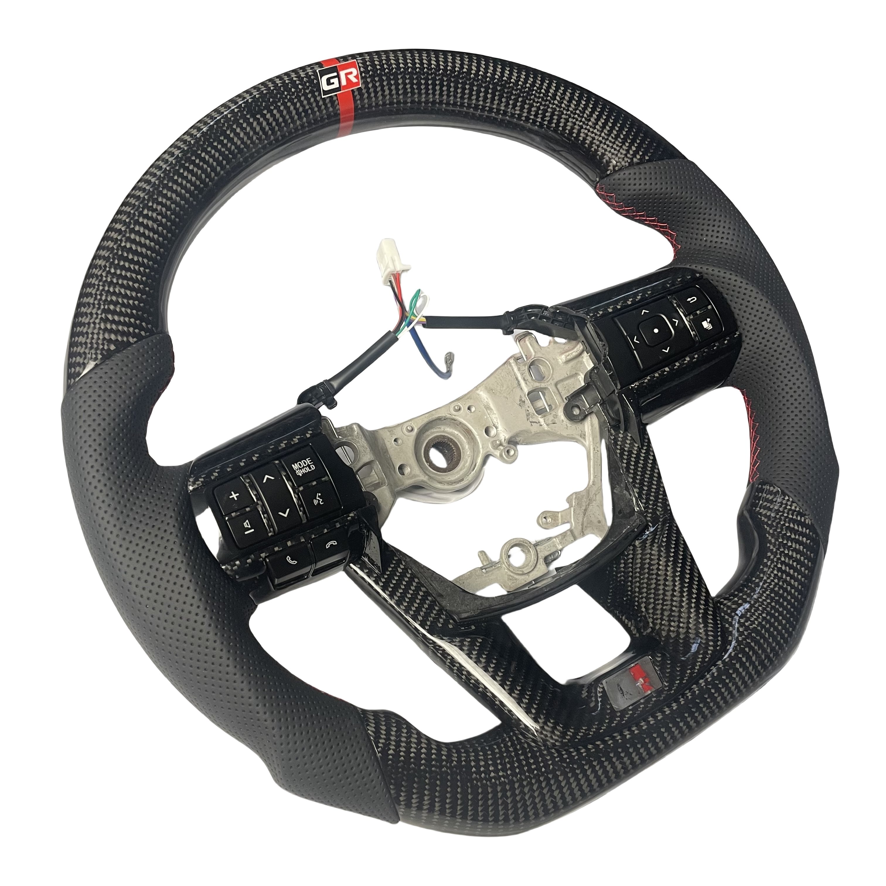 GR Sports Racing Custom D-Shape Steering Wheel Made from Real Carbon Fiber For Toyota Hilux Revo Fortuner 2011-2018 Innova Cars