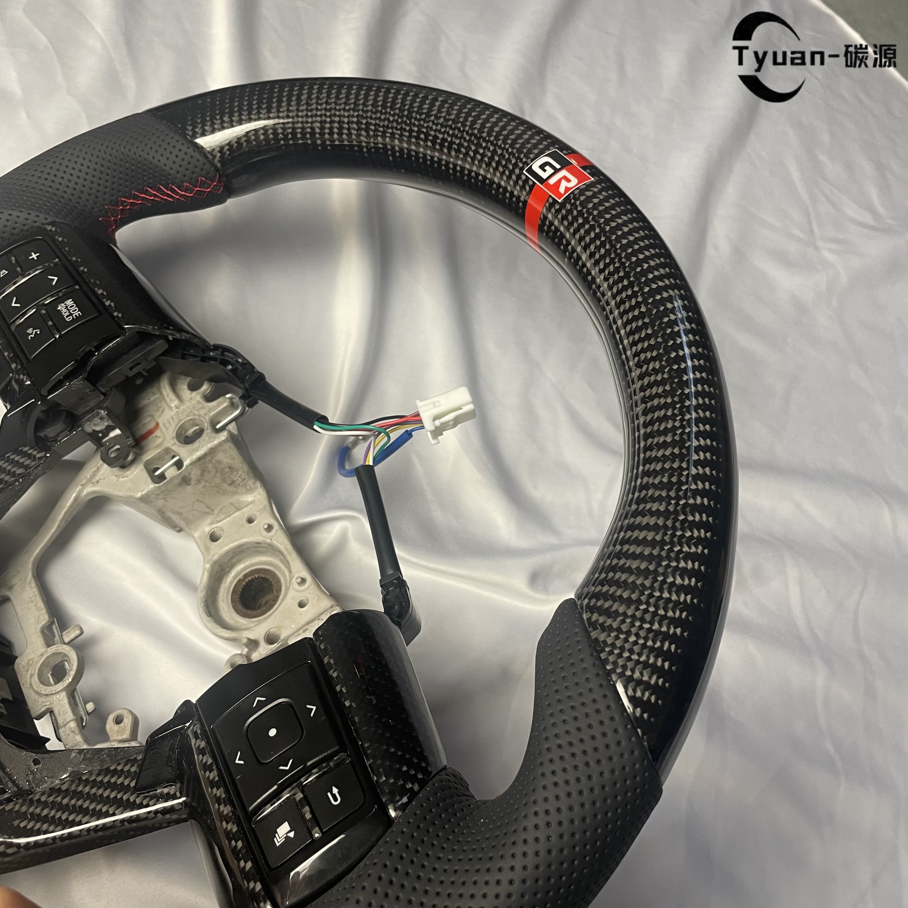 GR Sports Racing Custom D-Shape Steering Wheel Made from Real Carbon Fiber For Toyota Hilux Revo Fortuner 2011-2018 Innova Cars
