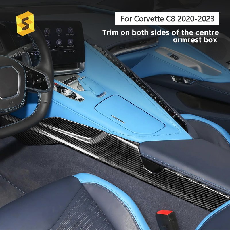 ES Carbon Fiber Armrest Box Decorative Strip Dry Carbon Car Accessories for Chevrolet Corvette C8 2020-2023 Years