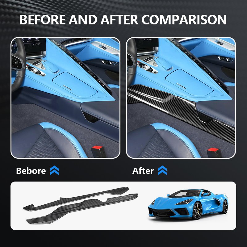 ES Carbon Fiber Armrest Box Decorative Strip Dry Carbon Car Accessories for Chevrolet Corvette C8 2020-2023 Years