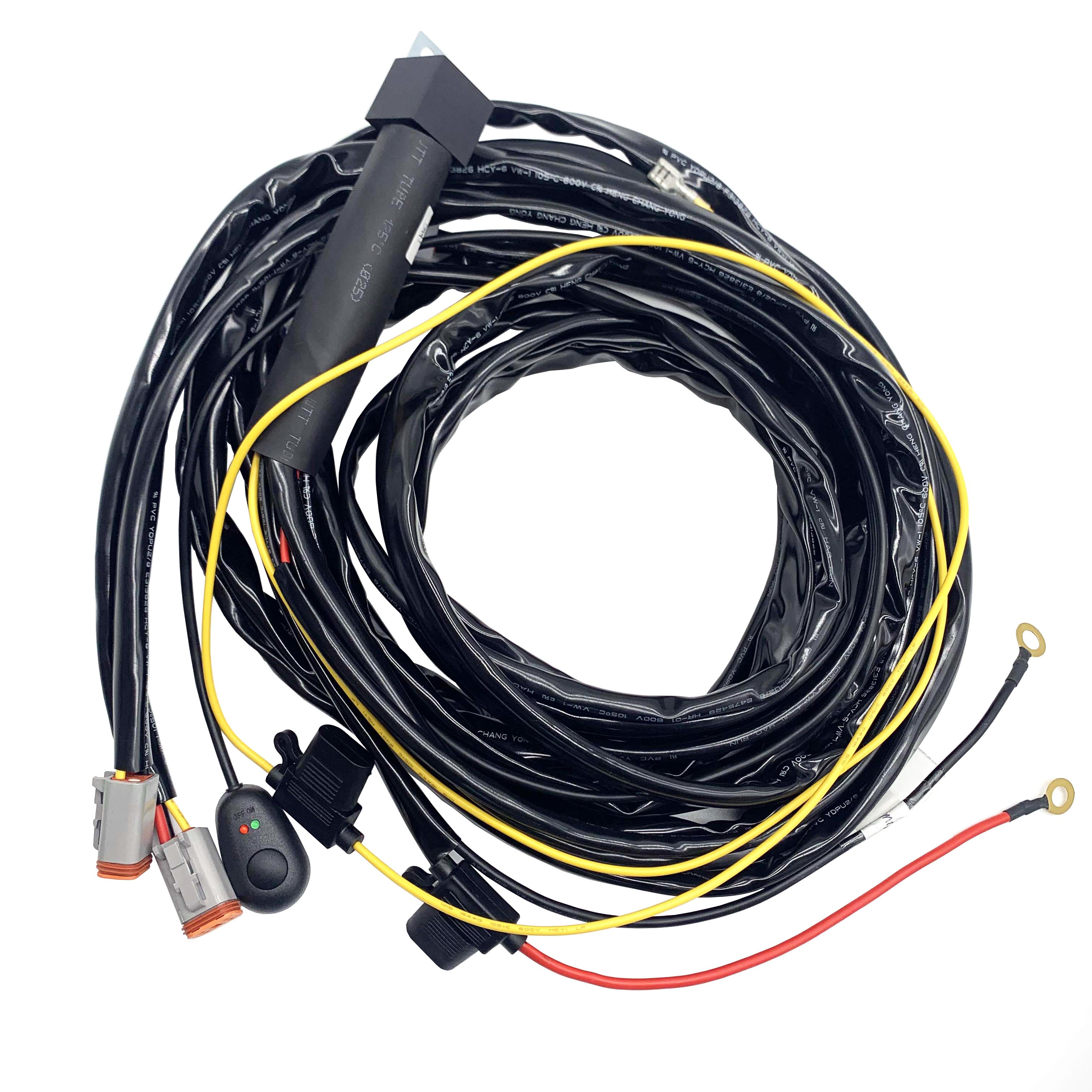Custom Automotive Relay Wiring Harness 2 Circuit 12V 24V Led Light 4 Pin DT Connector Wire Loom Mouse Switch Auto Engine Wire