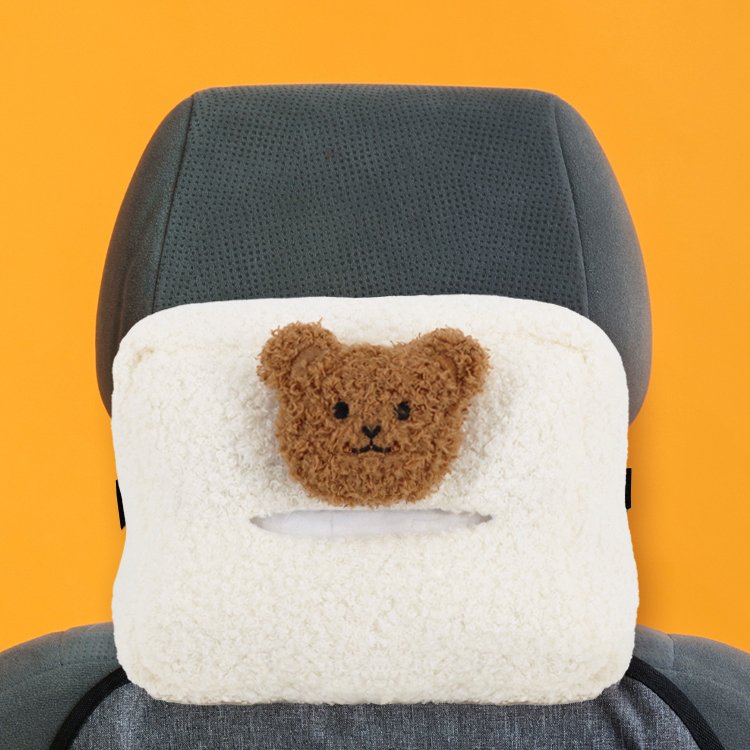 High Quality Soft Teddy Velvet Tissue Box Paper Box Wrapper Car Headrest Seat Back Hanging Napkin Holder with Bear Decor Design