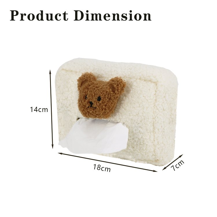 High Quality Soft Teddy Velvet Tissue Box Paper Box Wrapper Car Headrest Seat Back Hanging Napkin Holder with Bear Decor Design