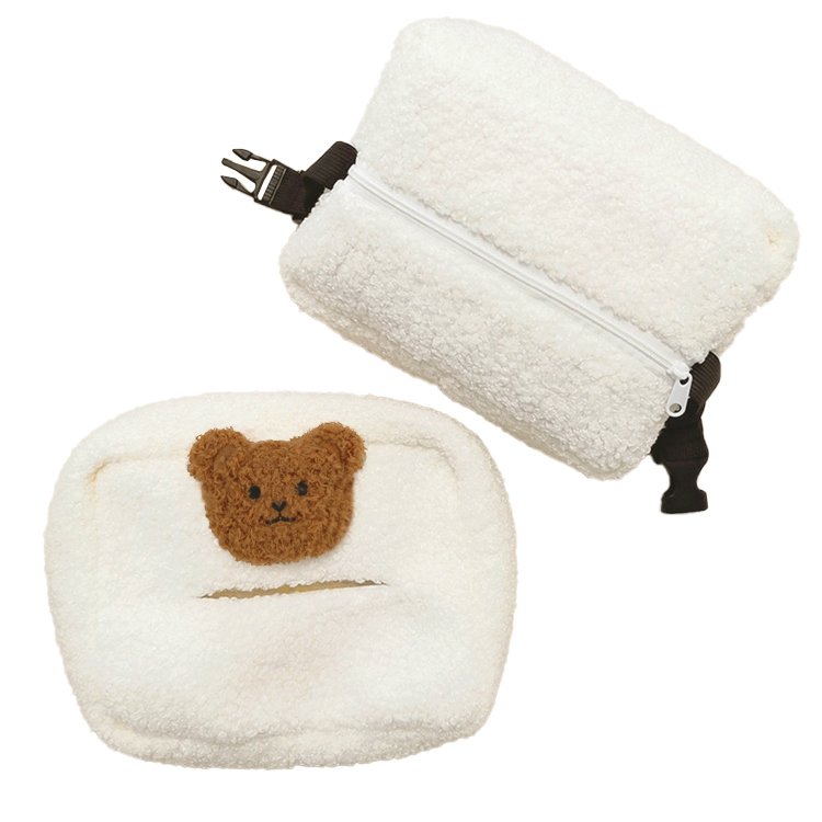 High Quality Soft Teddy Velvet Tissue Box Paper Box Wrapper Car Headrest Seat Back Hanging Napkin Holder with Bear Decor Design
