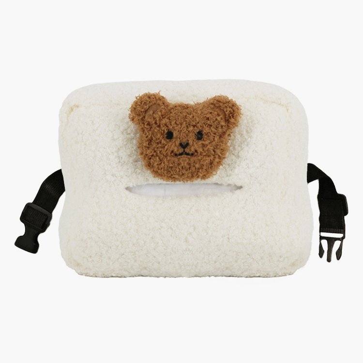 High Quality Soft Teddy Velvet Tissue Box Paper Box Wrapper Car Headrest Seat Back Hanging Napkin Holder with Bear Decor Design